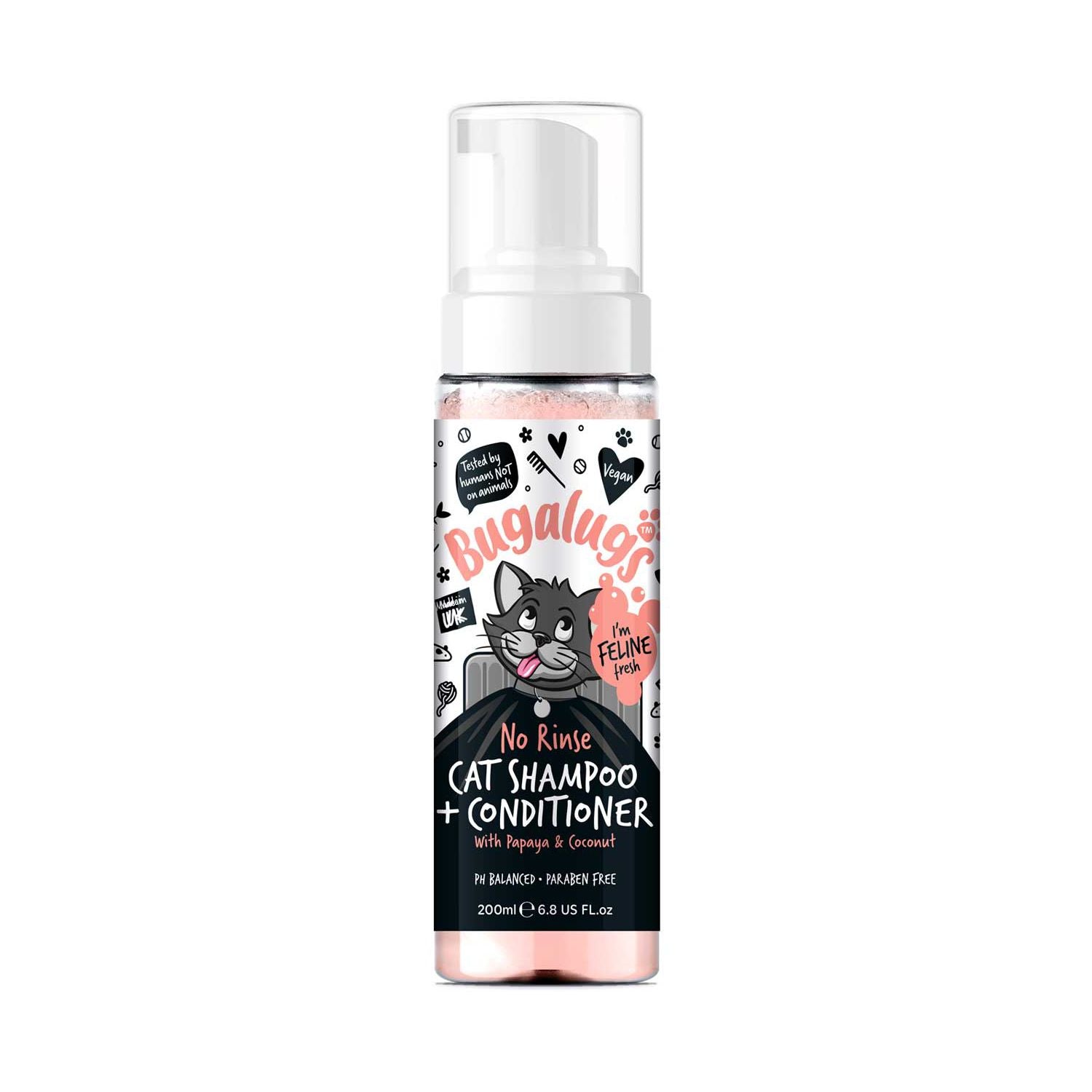 Bugalugs Cat No Rinse Shampoo Papaya Coconut 200ml - British product