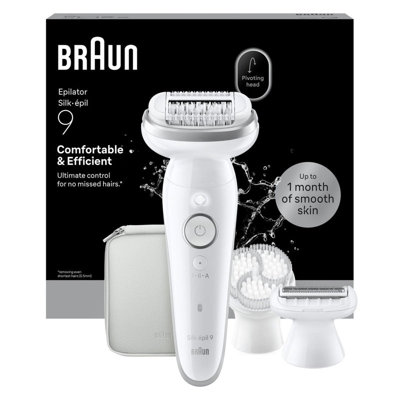 Braun Silk-épil 9 epilator with attachments for hair removal, UK version