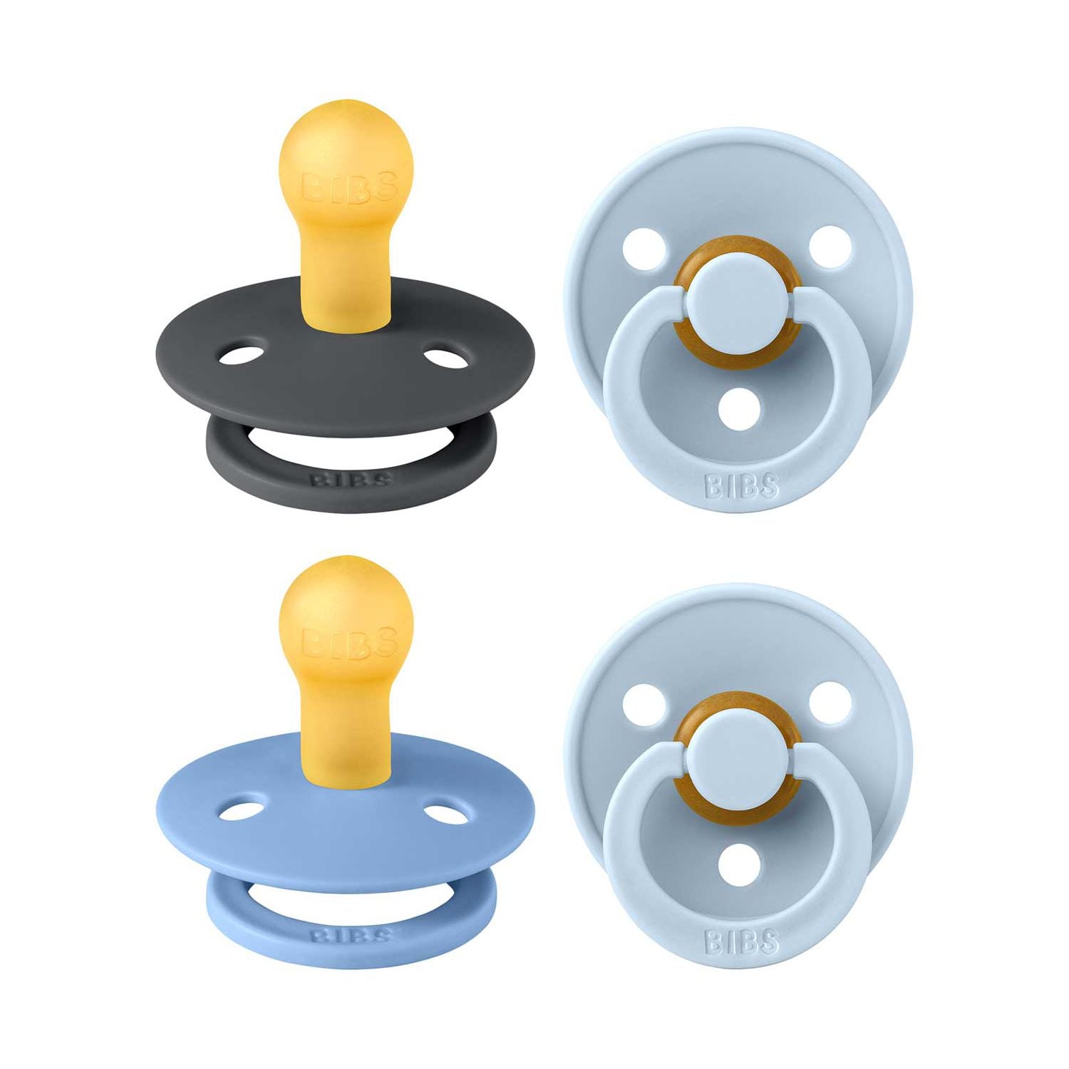 BIBS baby blue soothers 4 pack with round nipple - British product