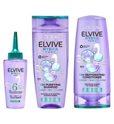 LOréal Paris Elvive Hydra Pure Kopfhautserum Shampoo Conditioner Set für fettige Ansätze & dehydrierte Längen