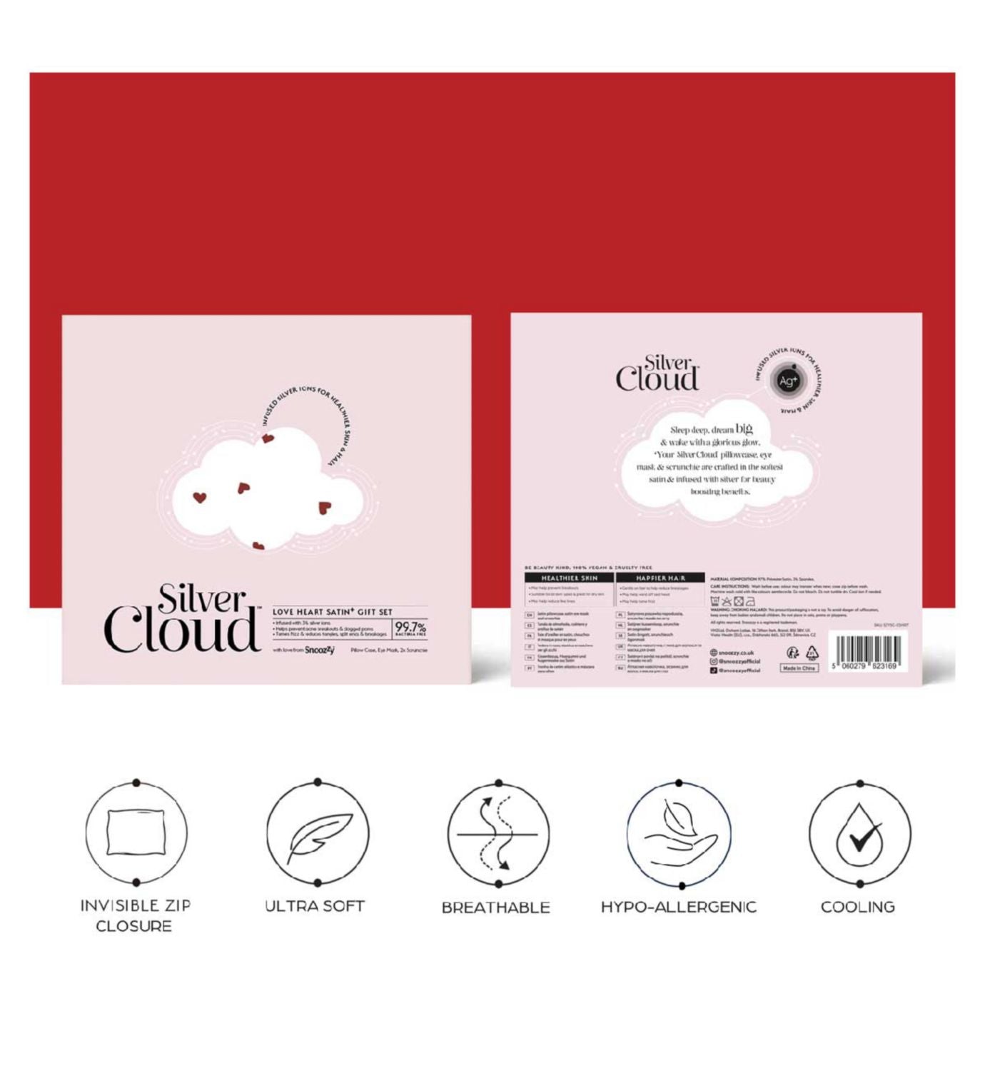 Silver Cloud satin gift set heart print - British product