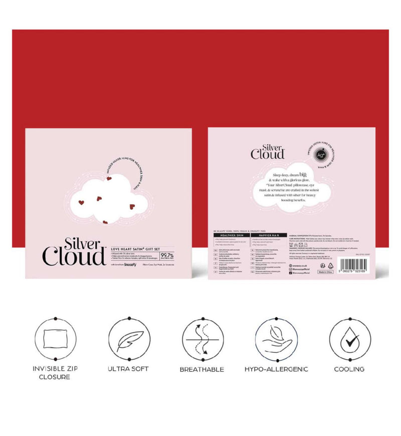 Silver Cloud satin gift set heart print - British product