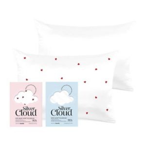 Juego de fundas de almohada de satén con estampado de corazones Silver Cloud, tamaño estándar (marca británica)