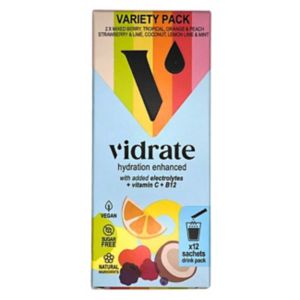 ViDrate naturlig elektrolytthydreringspulver blandede smaker 12 poser