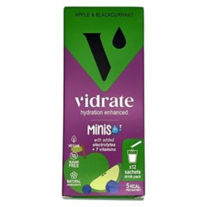 ViDrate Natürliches Elektrolyt-Hydrationsgetränkepulver Apfel & Schwarze Johannisbeere Geschmack 12 x 3g Sachets
