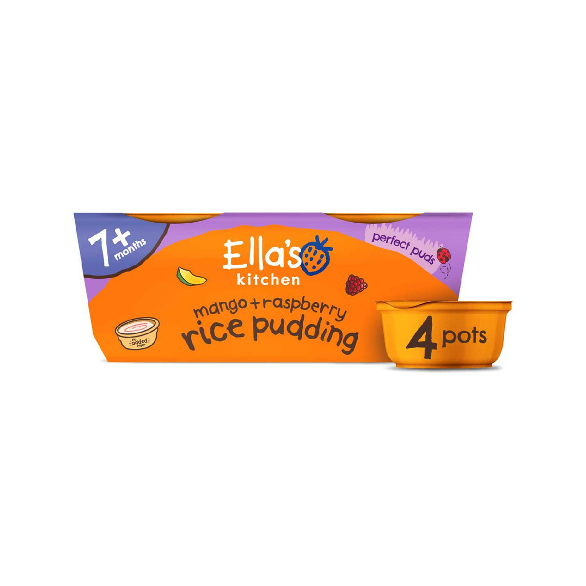 Ella's Kitchen organic rice pudding mango and raspberry 80g 4-pack, imported from the UK