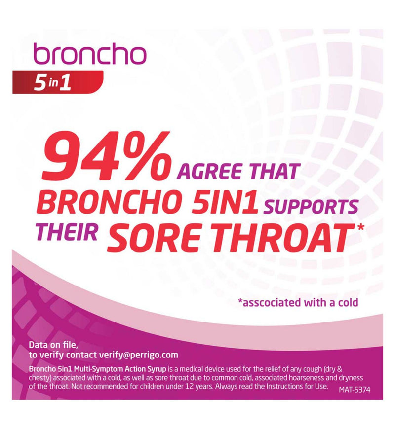 Broncho 5 in 1 multi-symptom cough syrup 200ml, imported from the UK