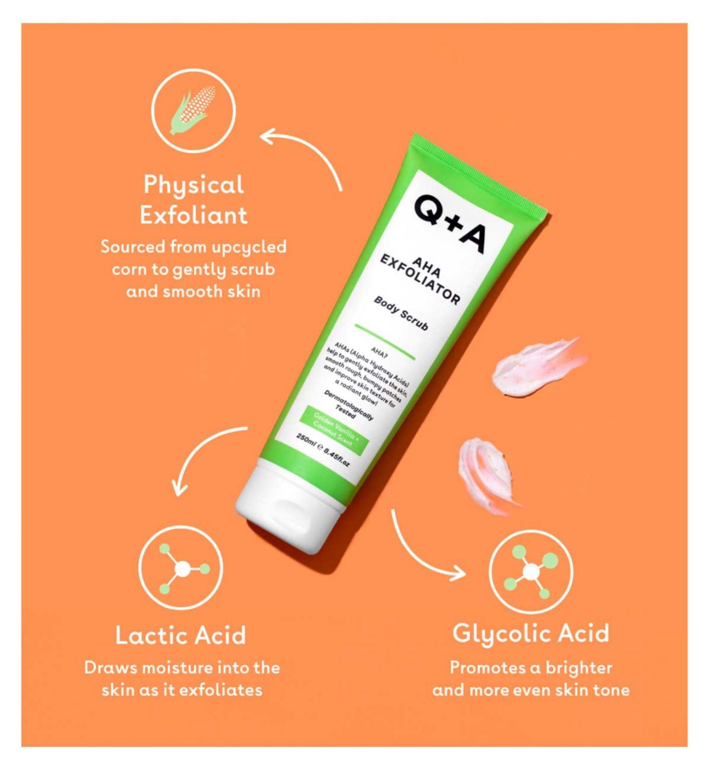 Q+A AHA Exfoliator Body Scrub 250ml - British product