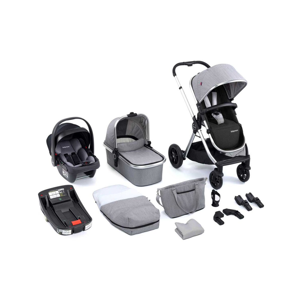 Babymore Memore V2 Travel System 13 Piece Silver - British product