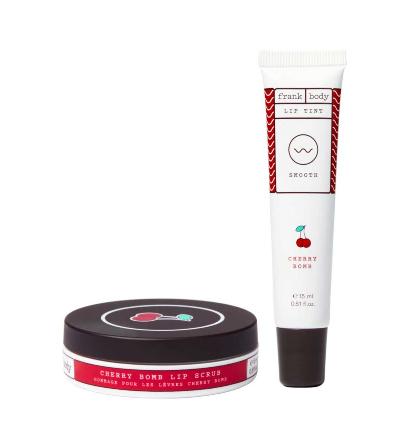 Frank Body Cherry Lip Duo sugar scrub and tint, UK version