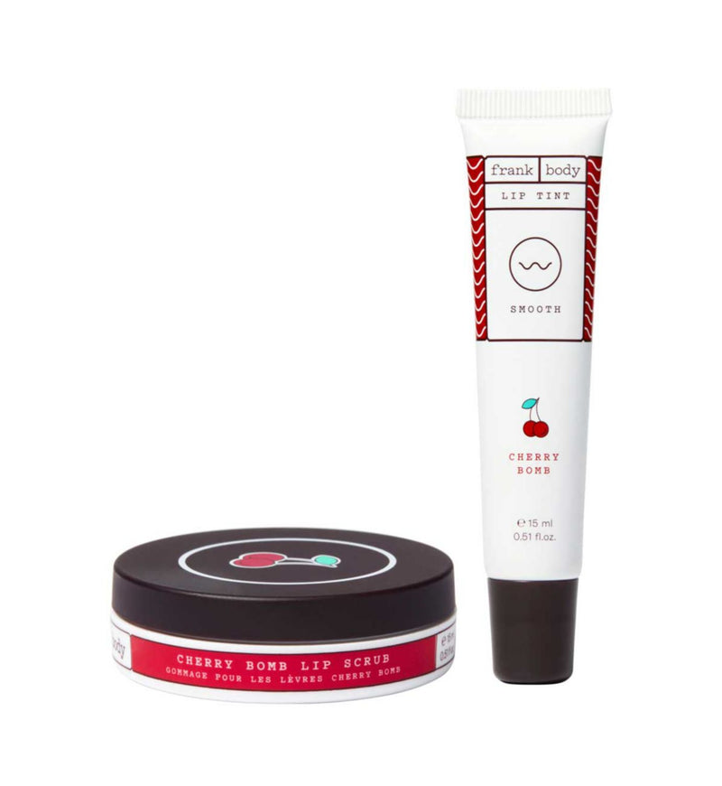 Frank Body Cherry Lip Duo sugar scrub and tint, UK version