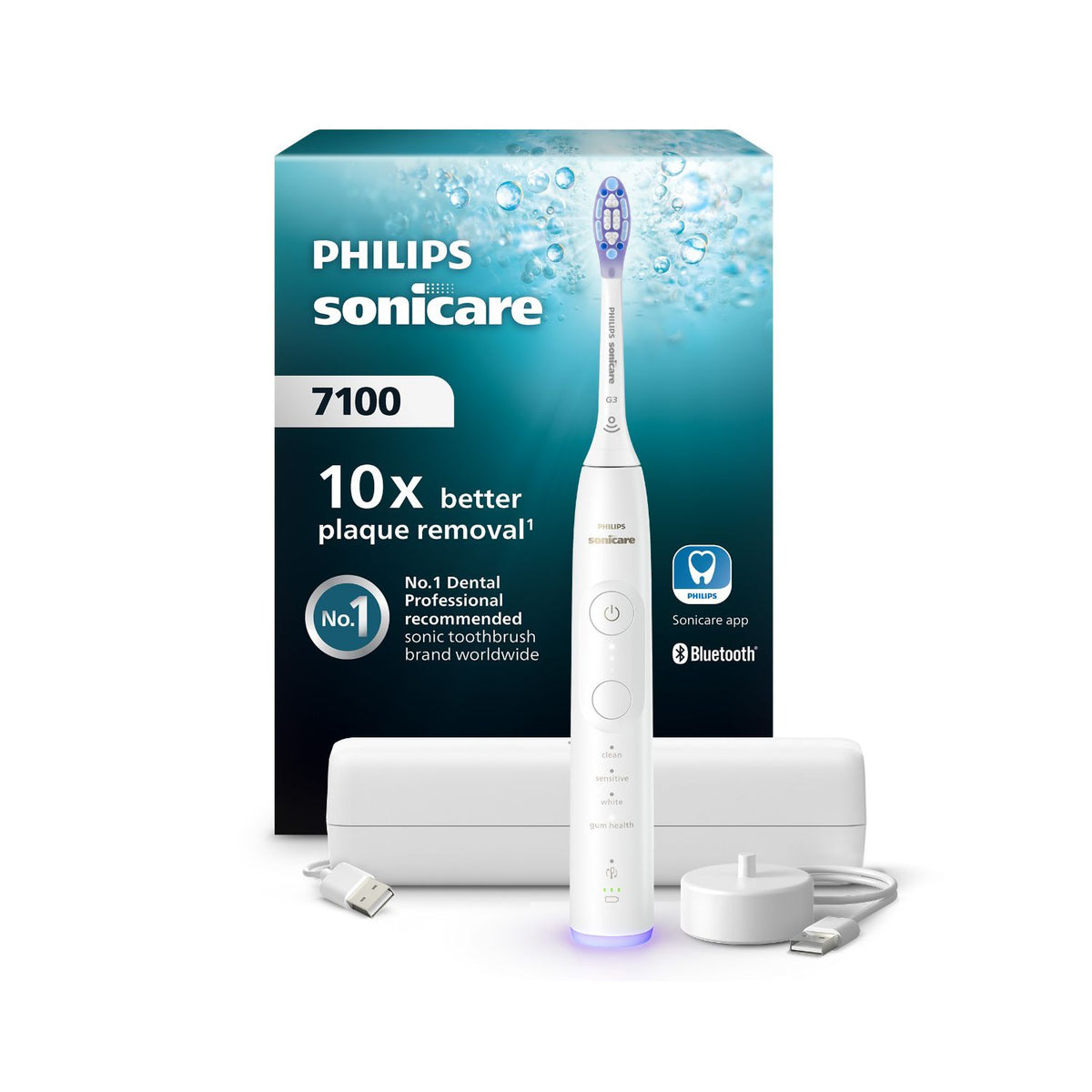 Philips Sonicare 7100 Electric Toothbrush White with USB Charging Travel Case - imported from the UK