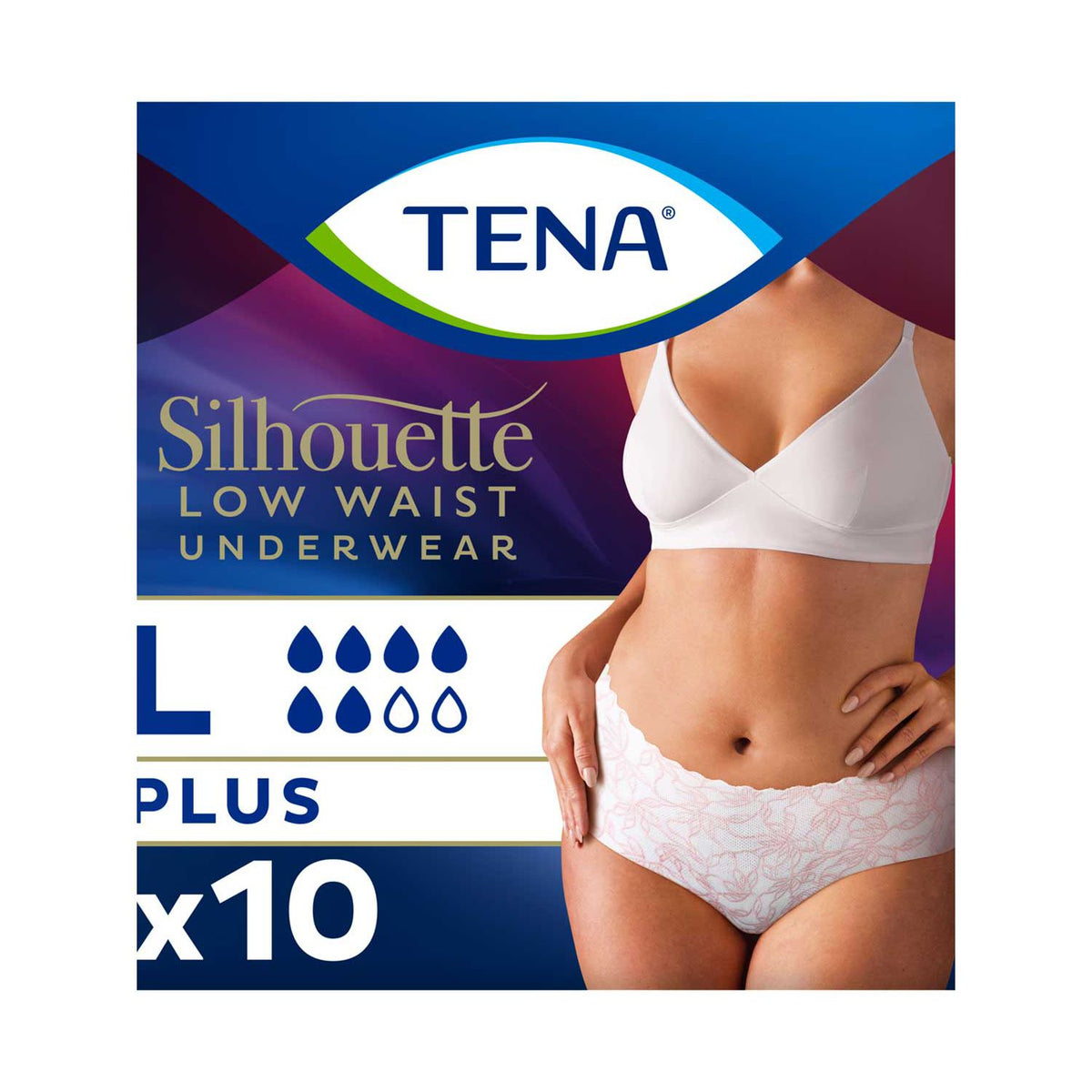 TENA Silhouette Plus large low waist incontinence pants 10s, imported from the UK