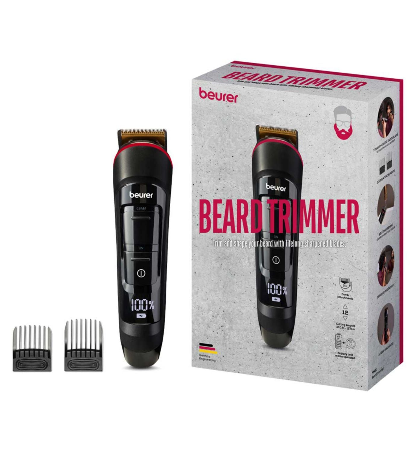Beurer MenCare beard trimmer, stainless steel blades, imported from the UK