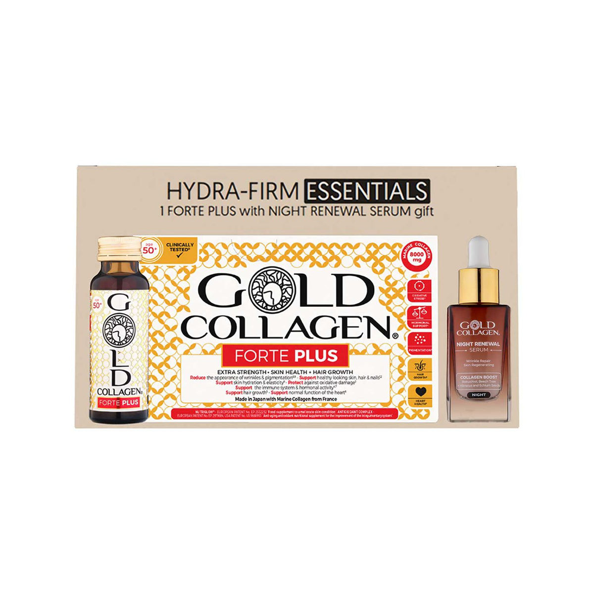 Gold Collagen Hydra-Firm Bundle supplement and serum, UK version