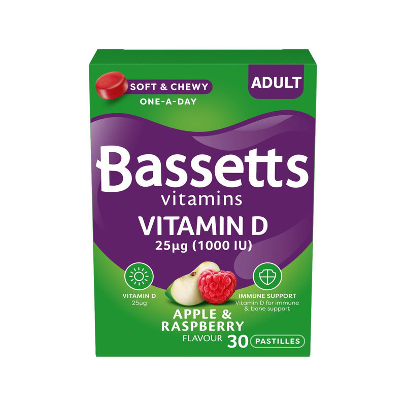 Bassetts vitamin D gummies apple and raspberry flavour 30 count, imported from the UK