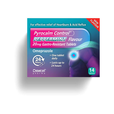Boots Pyrocalm Control Peppermint Flavour 20mg Omeprazole Gastro-Resistant Tablets 14 Tablets- Buy online at McGrocer