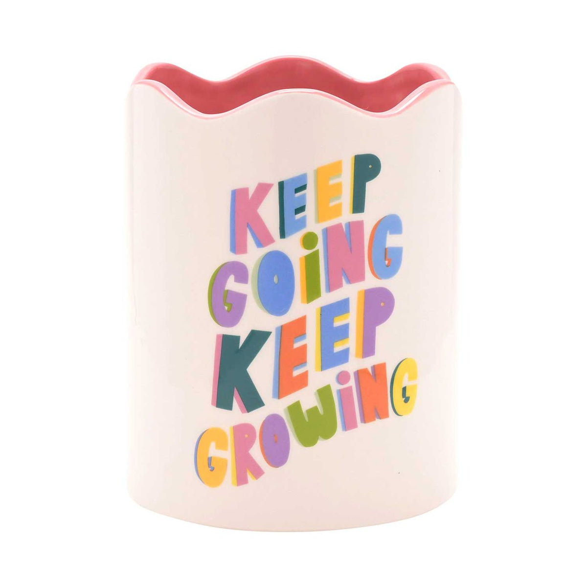 Raspberry Blossom plant pot with Keep Going Keep Growing message, UK version