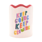 Raspberry Blossom plant pot with Keep Going Keep Growing message, UK version