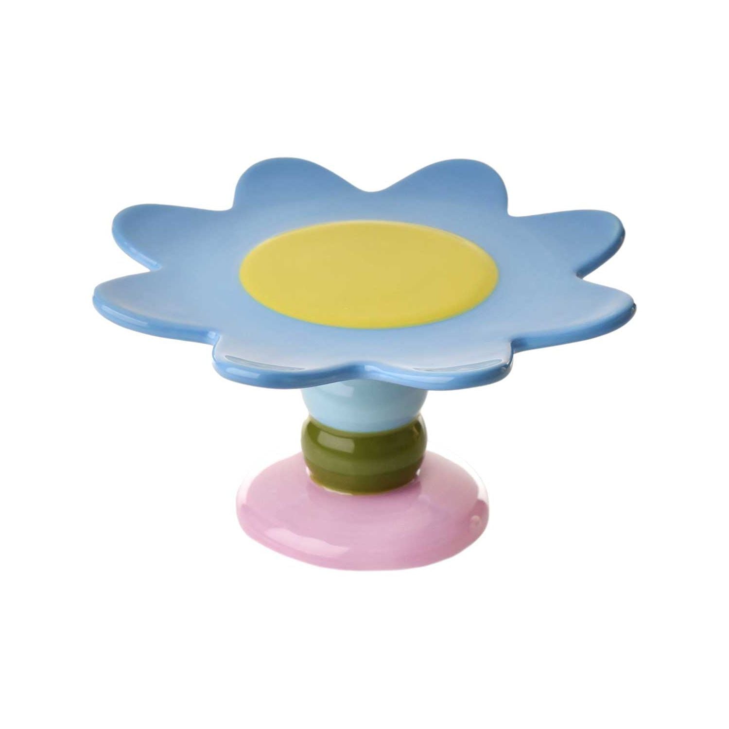 Raspberry Blossom ceramic cake stand with colourful design, imported from the UK