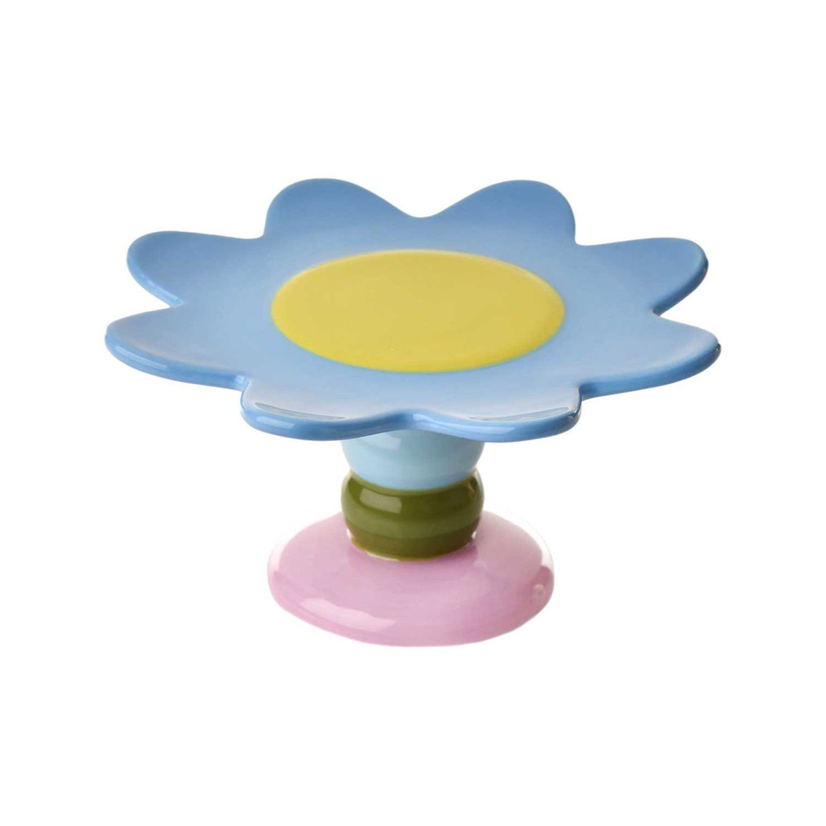 Raspberry Blossom ceramic cake stand with colourful design, imported from the UK