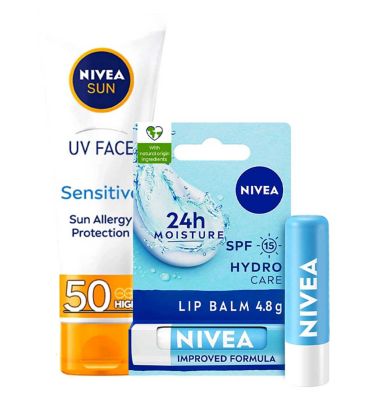 NIVEA SUN UV Face Sensitive  NIVEA Hydro Protect Lip Balm Bundle
