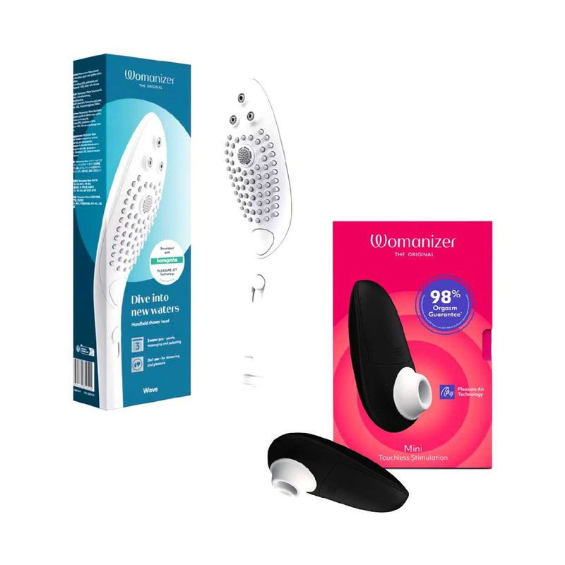 Womanizer Wave White bundle with showerhead and Mini stimulator, UK version