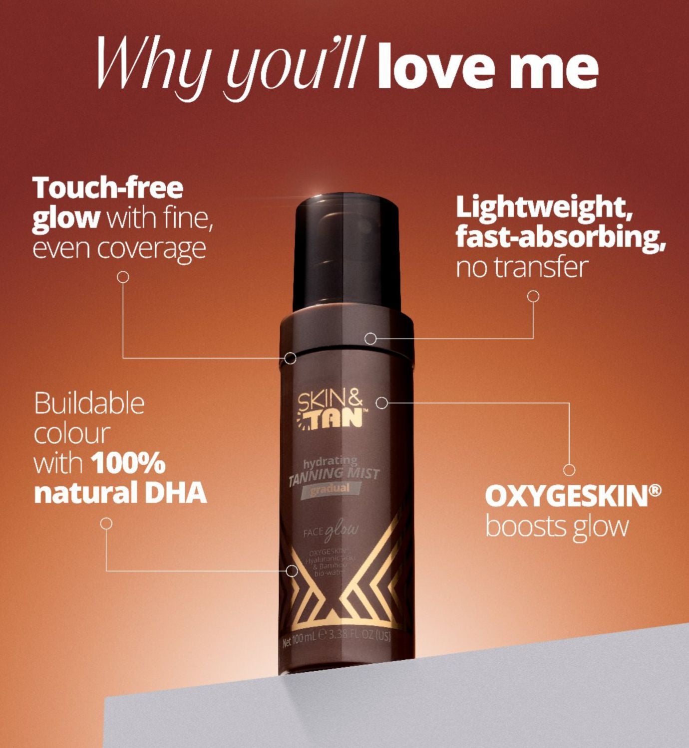 SKIN & TAN Face Glow Hydrating Tanning Mist 100ml (British brand)