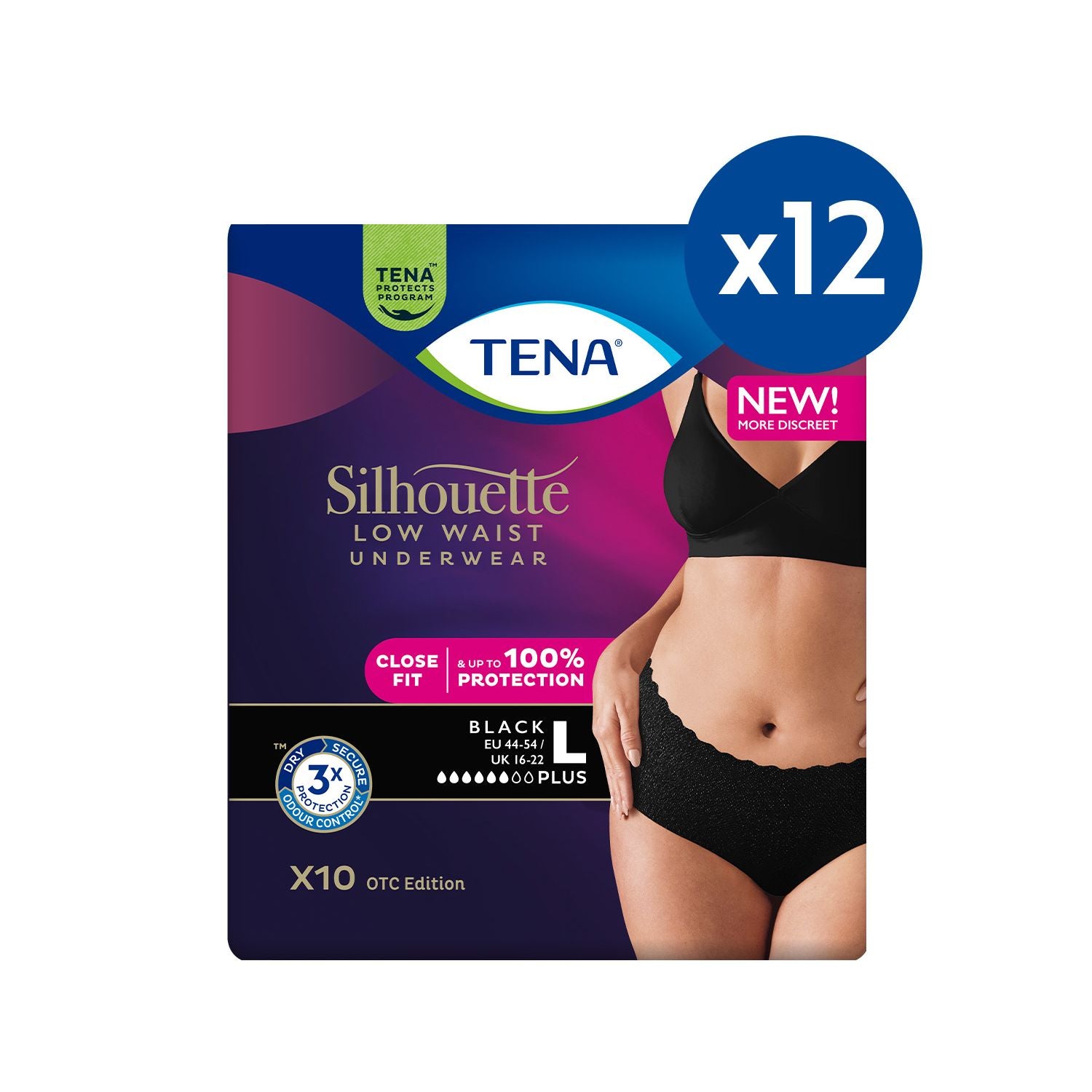 Tena Silhouette Pants Plus Large Low Waist Black 10s (British brand)
