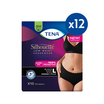 Boots Tena Silhouette Incontinence Pants Plus Large Low Waist Black 10s 12 Pack Bundle- Buy online at McGrocer