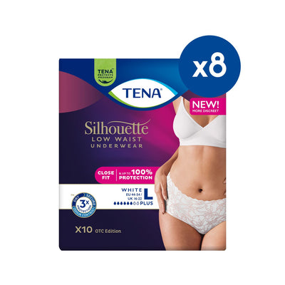 Boots Tena Silhouette Pants Plus Large Low Waist White Incontinence Pants 10s (8 Pack)- Buy online at McGrocer