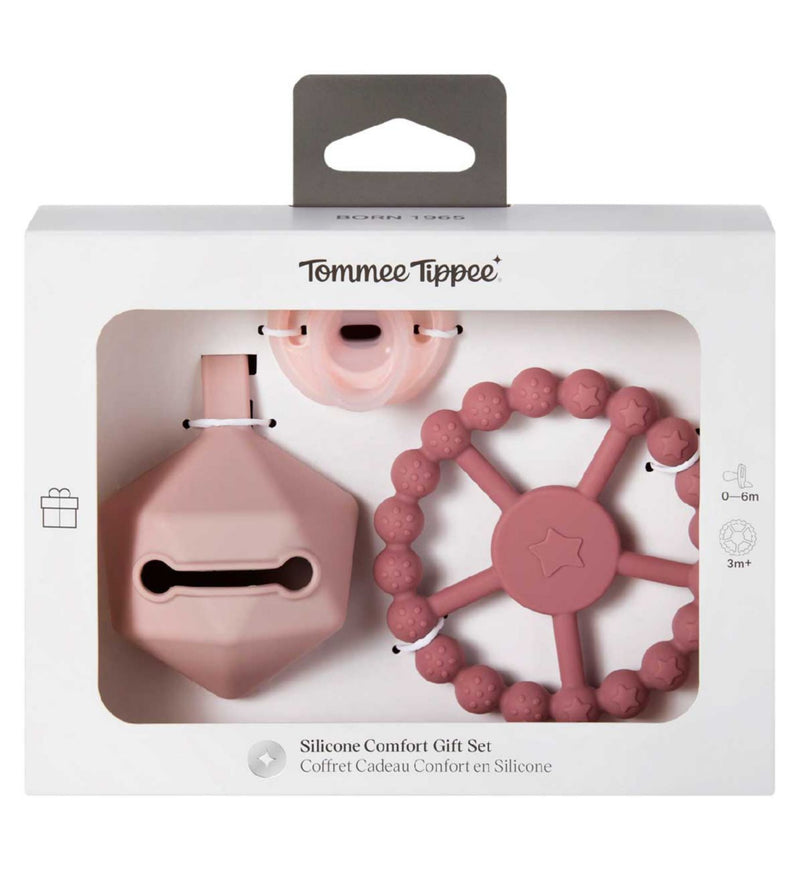Tommee Tippee pink silicone comfort gift set, imported from the UK