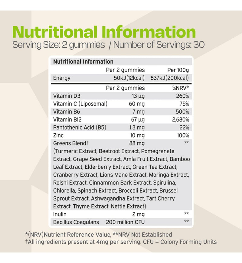 Nutriburst greens gummies apple 60 gummies - British product