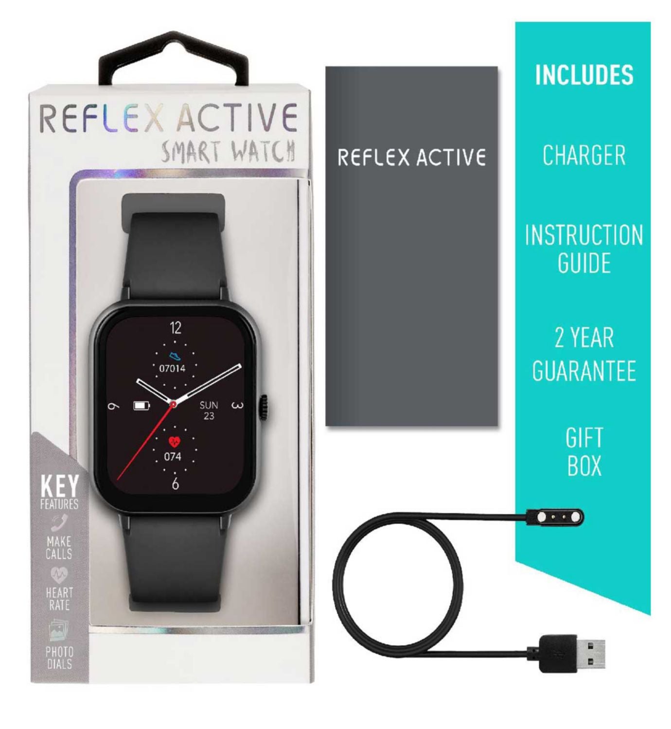 Reflex Active Series 23 Black smartwatch, imported from the UK