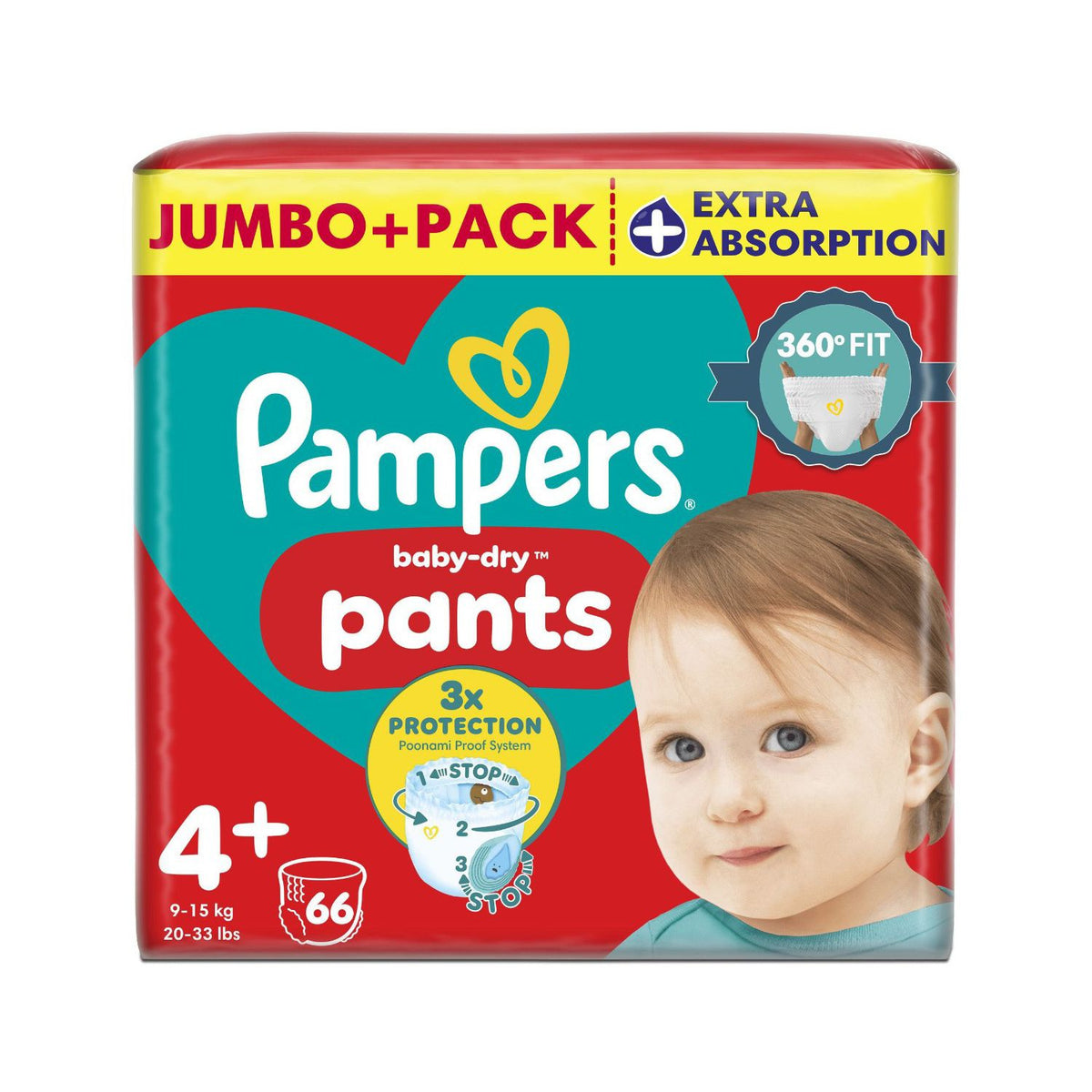 Pampers Baby-Dry nappy pants size 4+ 66 pack (British brand)