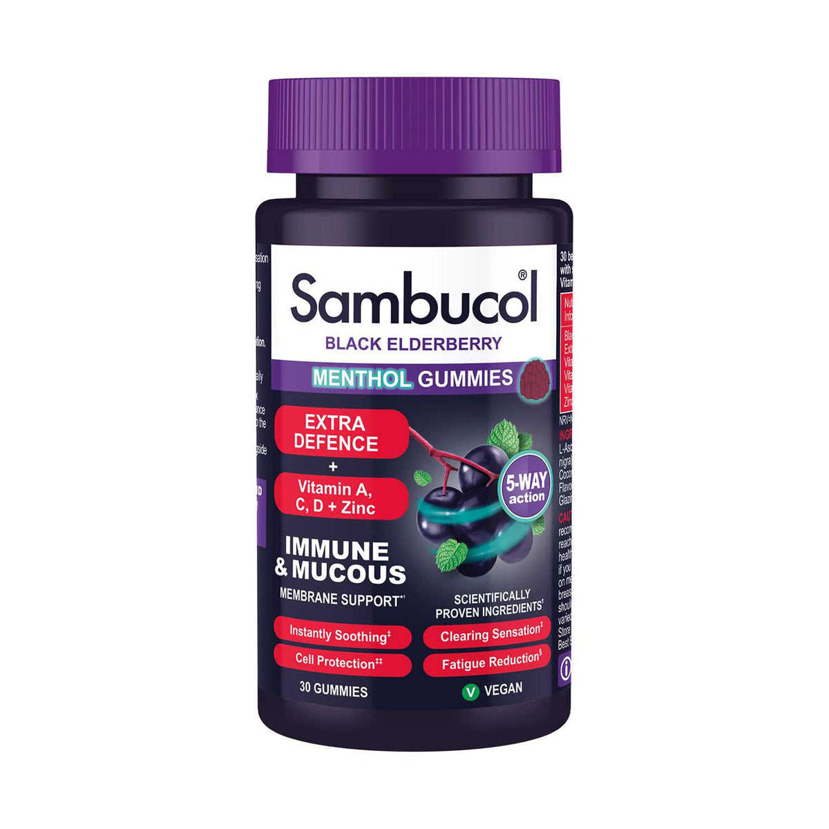 Sambucol Extra Defence Menthol Gummies 30 count, UK version