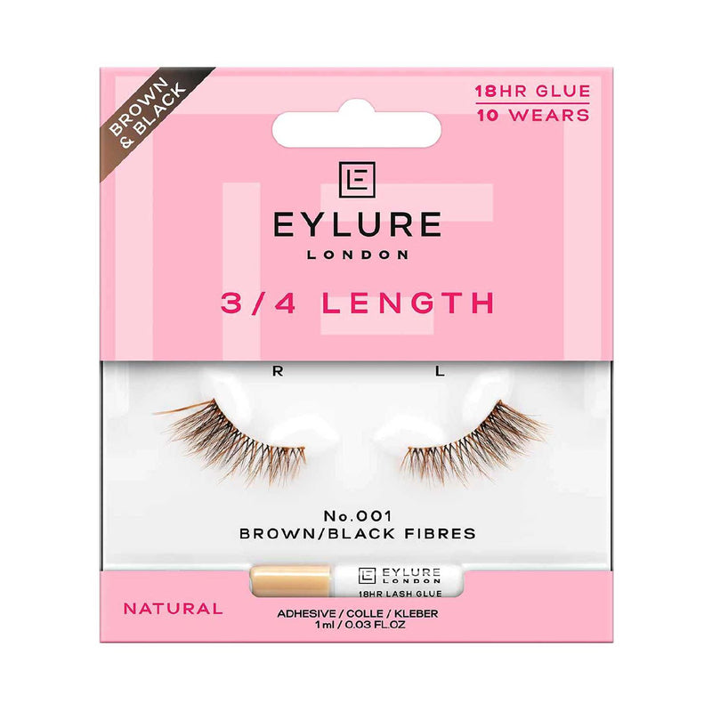 Eylure 3/4 lashes 001 with adhesive, imported from the UK