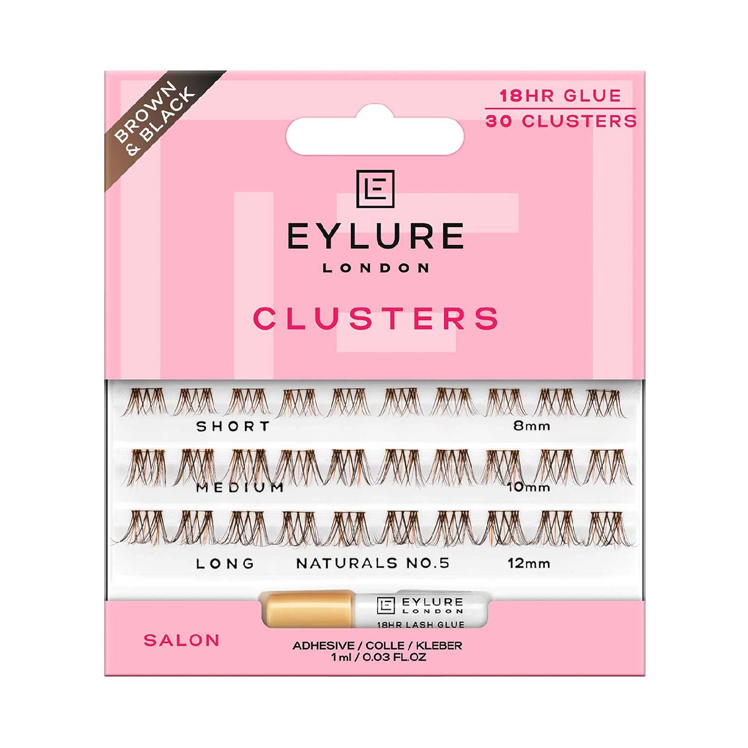 Eylure brown black cluster lashes with adhesive 1ml (British brand)