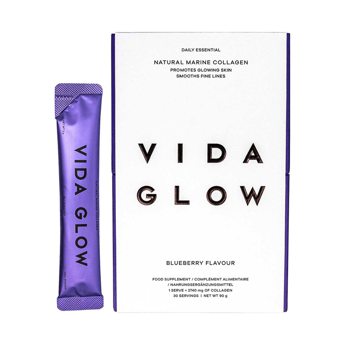 Vida Glow Marine Collagen Blueberry 30 x 3g sachets (British brand)