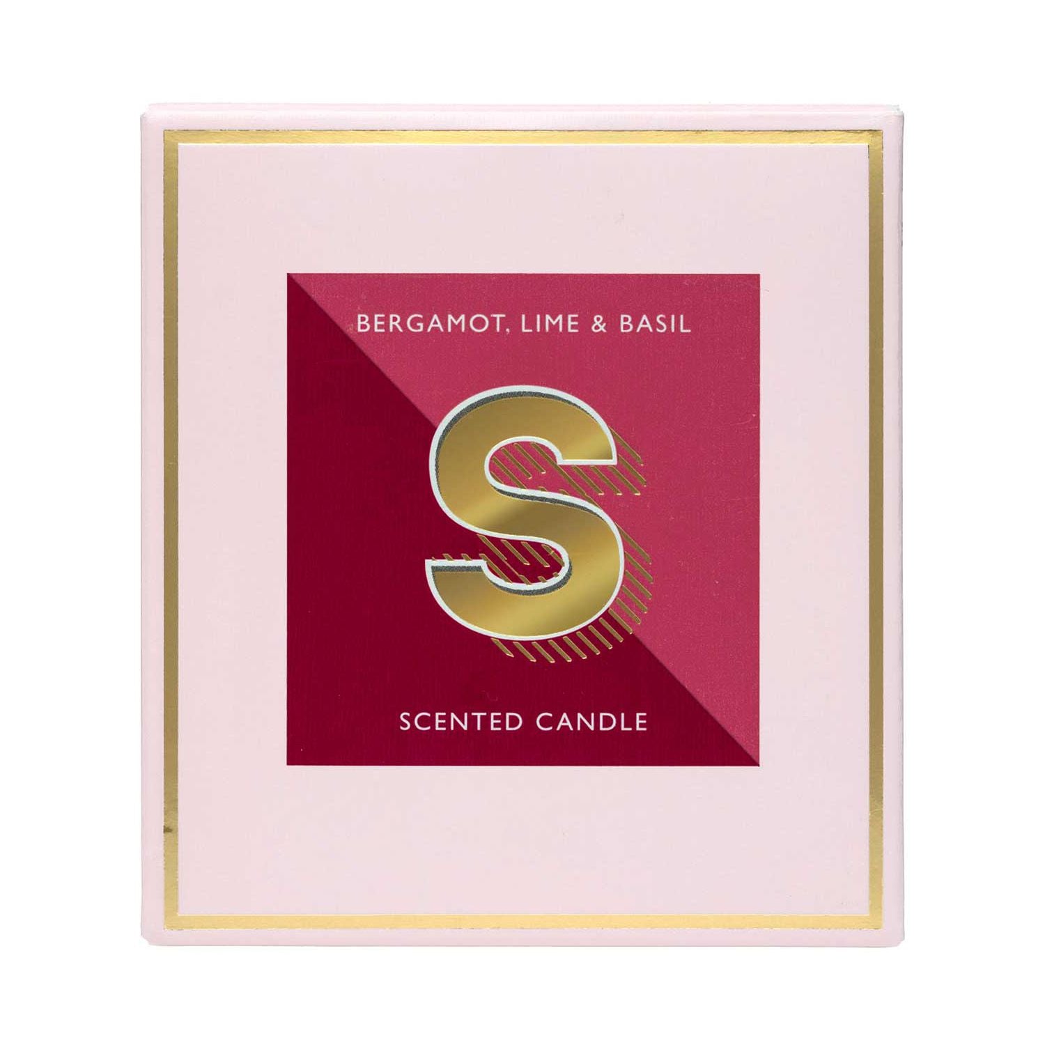 Landon Tyler Letter S candle Bergamot Lime Basil 140g, imported from the UK