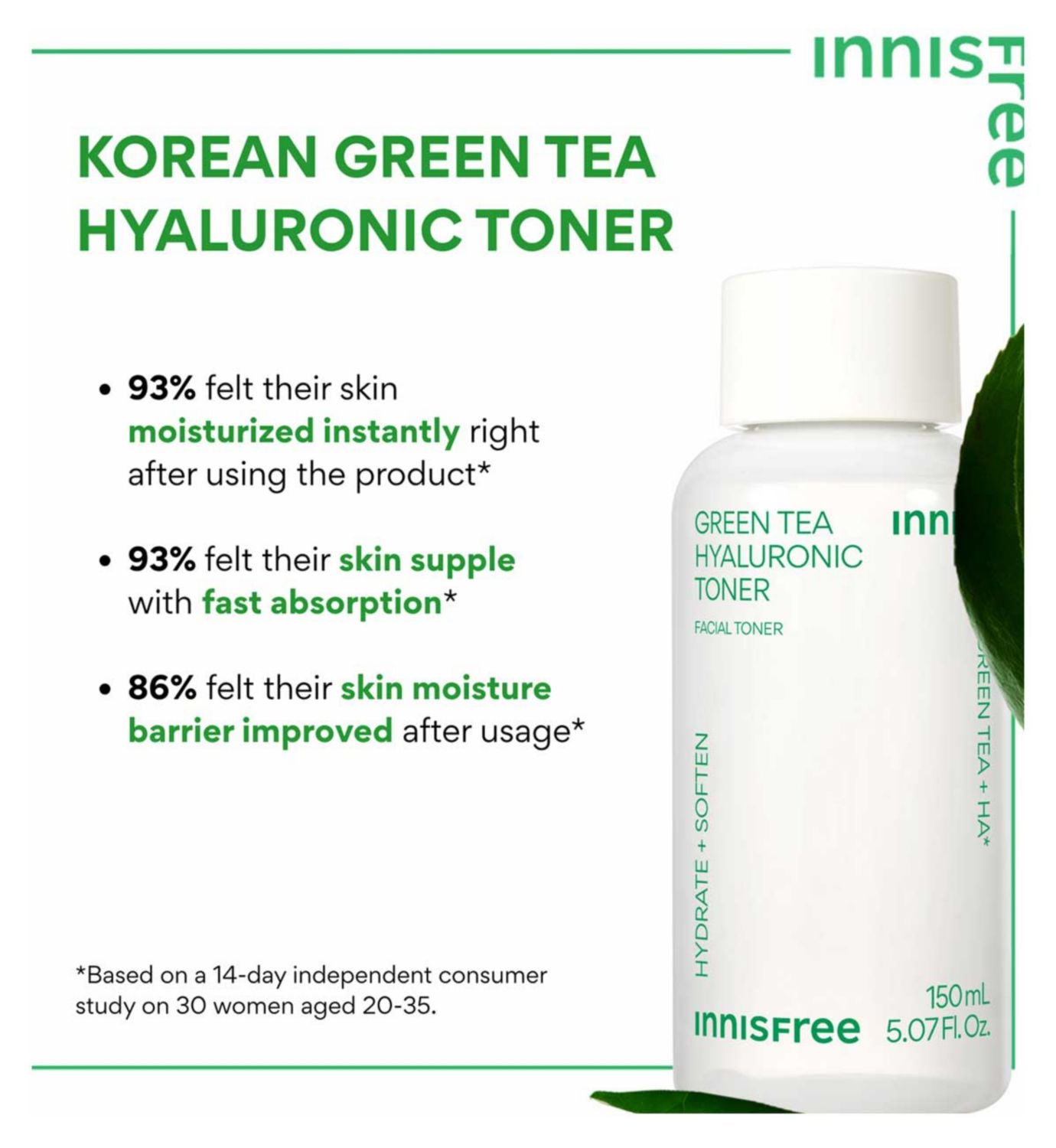 Innisfree Green Tea Hyaluronic toner 150ml, imported from the UK