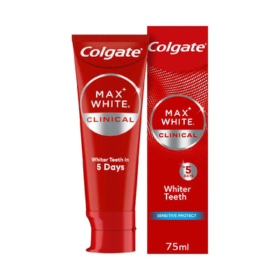 Boots Colgate Max White Clinical Sensitive Protect Teeth Whitening Toothpaste 75ml- Buy online at McGrocer