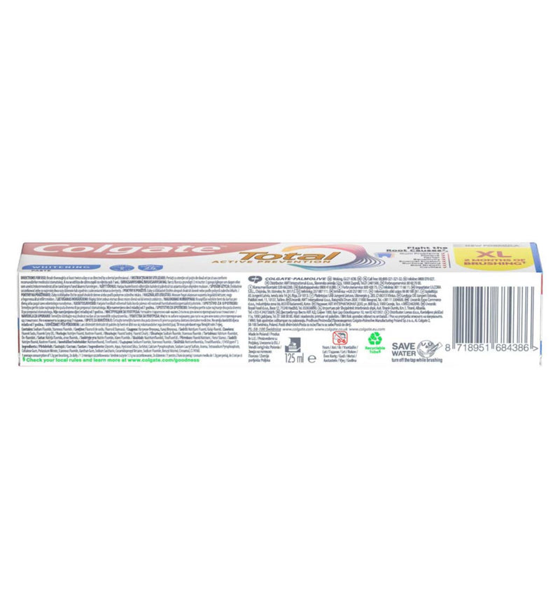 Colgate Total Active Prevention Whitening Toothpaste 125ml, imported from the UK