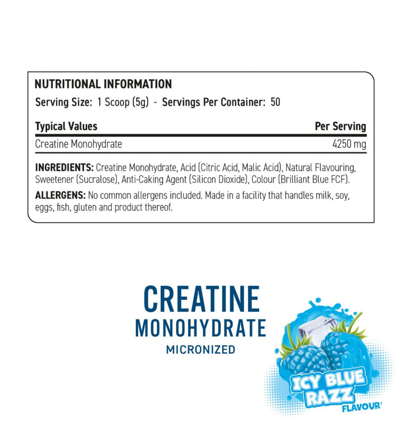 Applied Nutrition Creatine Monohydrate Powder Icy Blue Raz 250g - British product