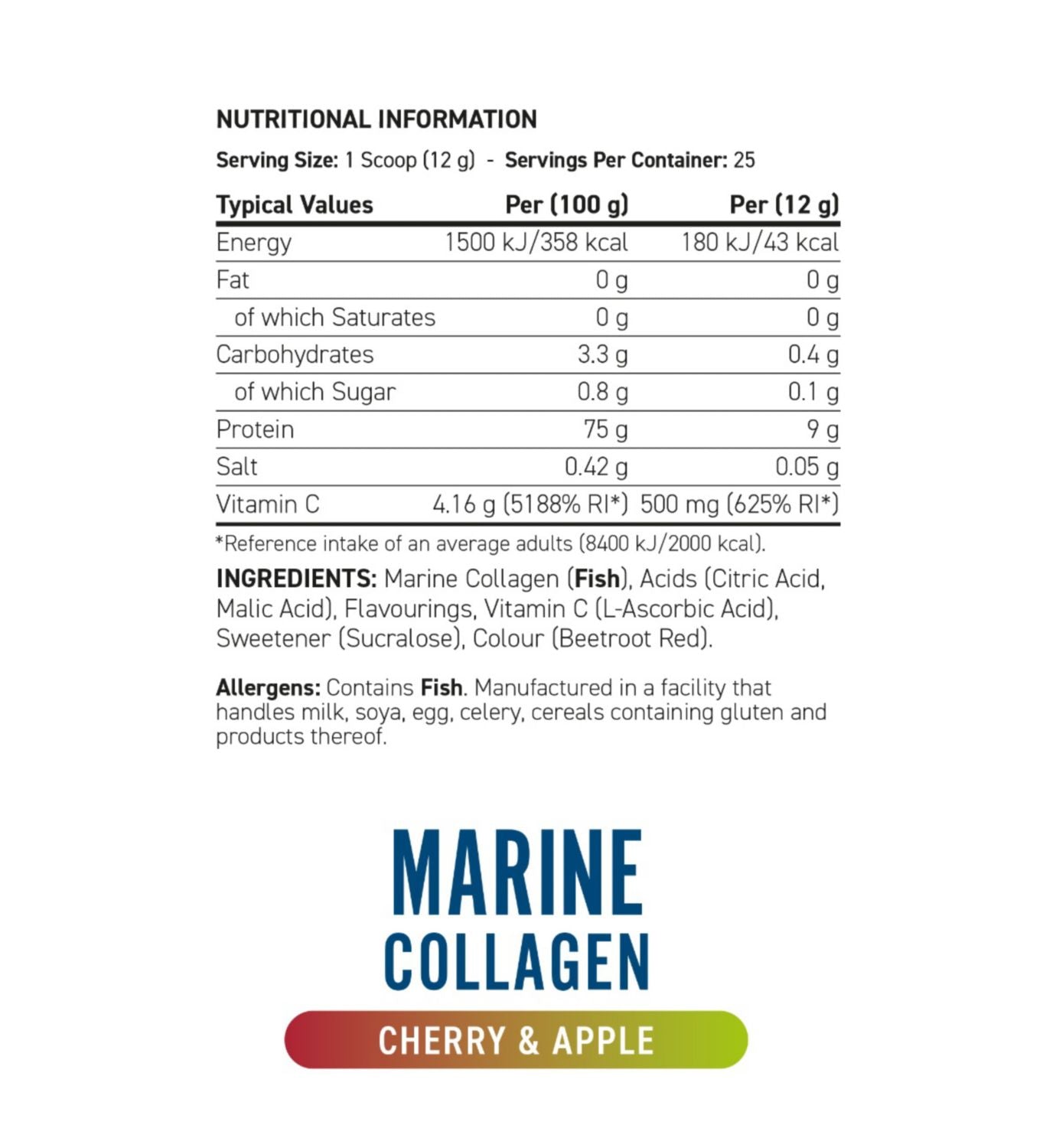 Applied Nutrition marine collagen powder Cherry & Apple 300g - British product