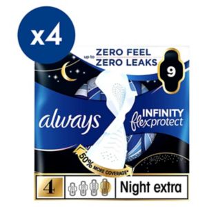 Always Infinity Sanitary Towels Size 4 Night Extra Wings - British product