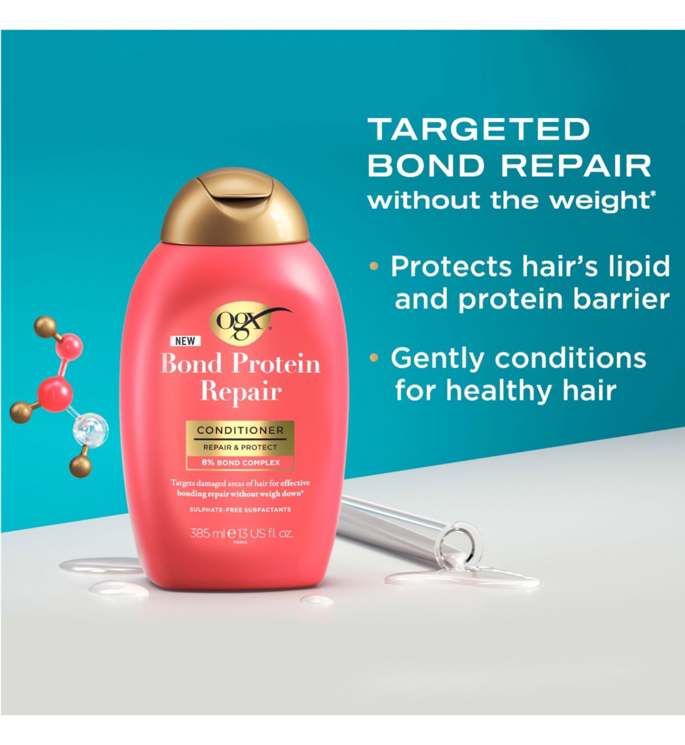 OGX Bond Protein Repair Lightweight Conditioner 385ml, imported from the UK