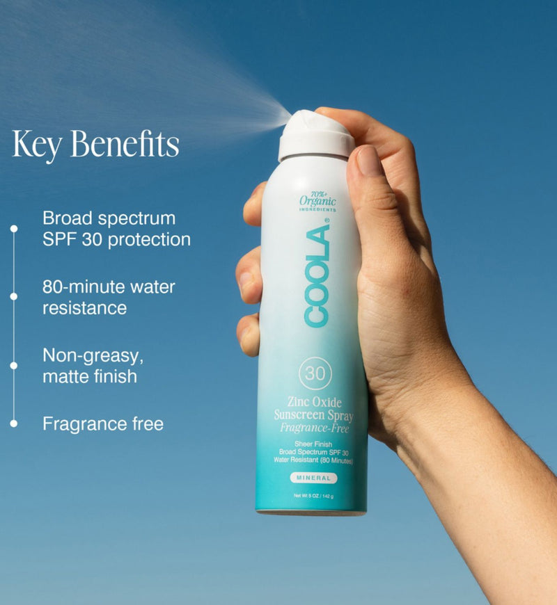 Coola mineral sunscreen spray SPF30 unscented 148ml, imported from the UK