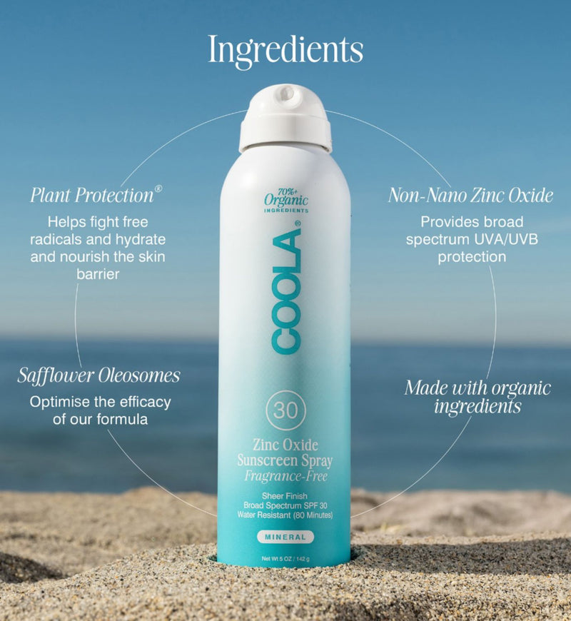 Coola mineral sunscreen spray SPF30 unscented 148ml, imported from the UK