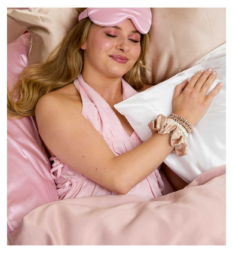Silver Cloud caramel satin giftset with pillowcase, mask, and scrunchie (British brand)